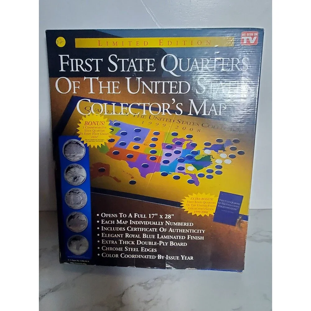 New 1999-2008 US State Quarters Collector's Map Coin Display 17